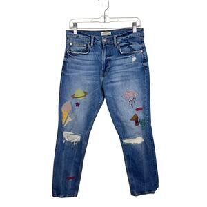 Zara Embroidered Boyfriend Jeans